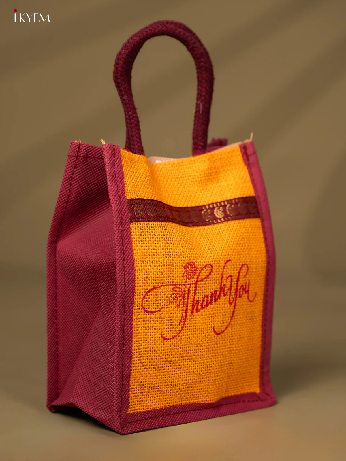 Yellow & Maroon Colour "Thank You" Printed Jute Bag  - KD04126 - Image 2