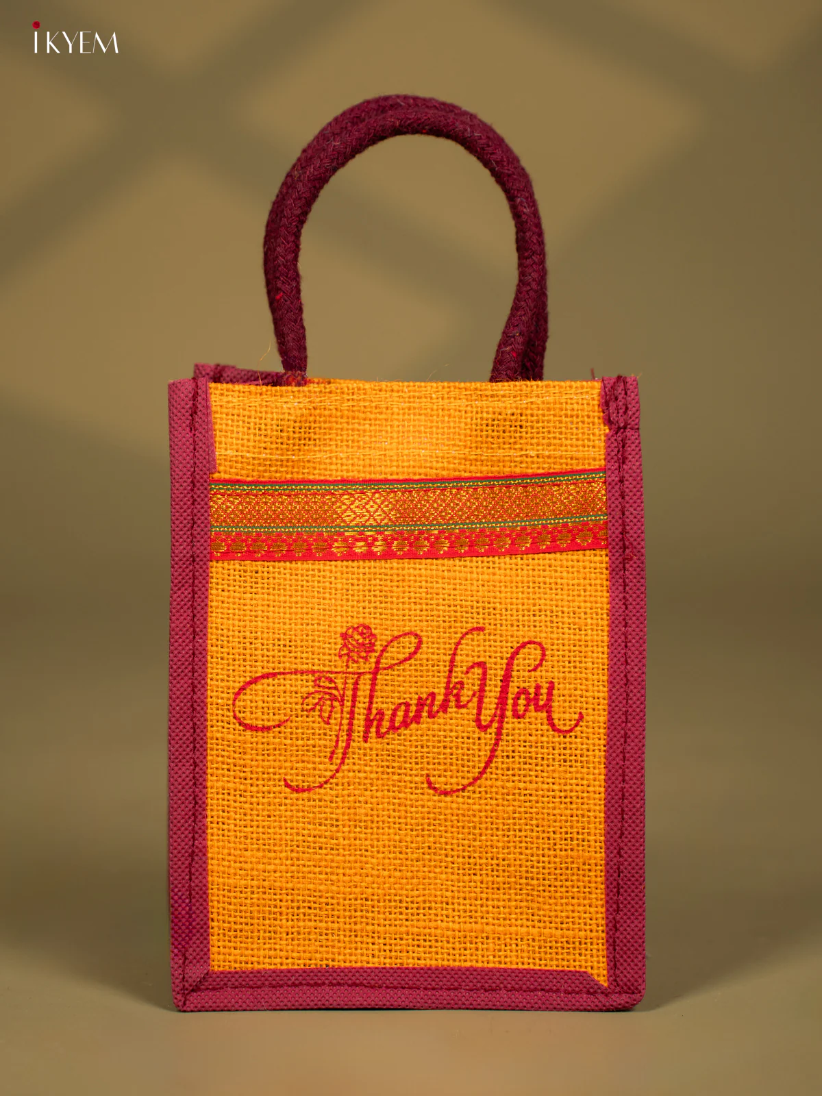 Elegant Yellow "Thank You" Printed Jute Bag - KG08128