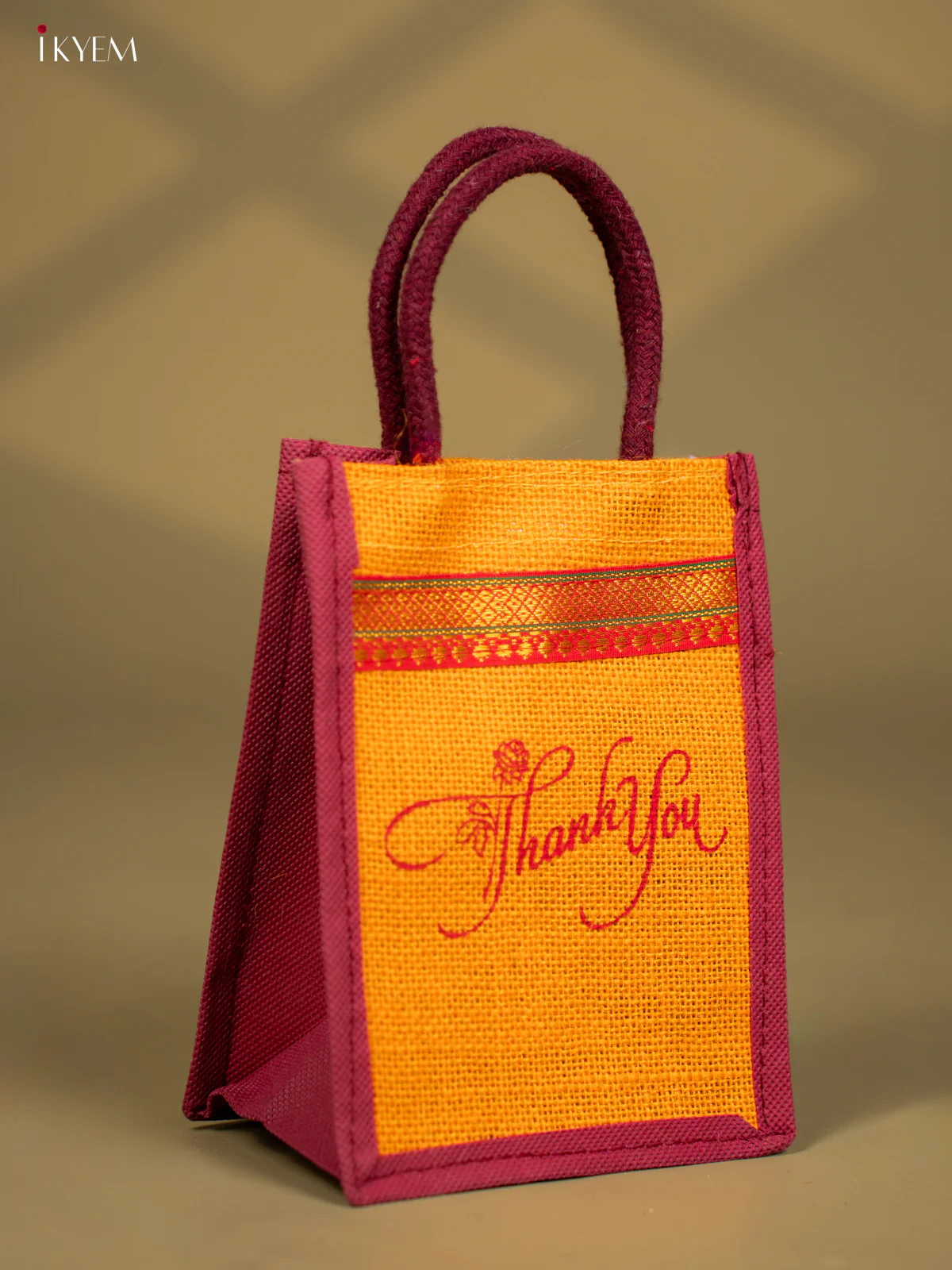 Elegant Yellow "Thank You" Printed Jute Bag - KG08128 - Image 2