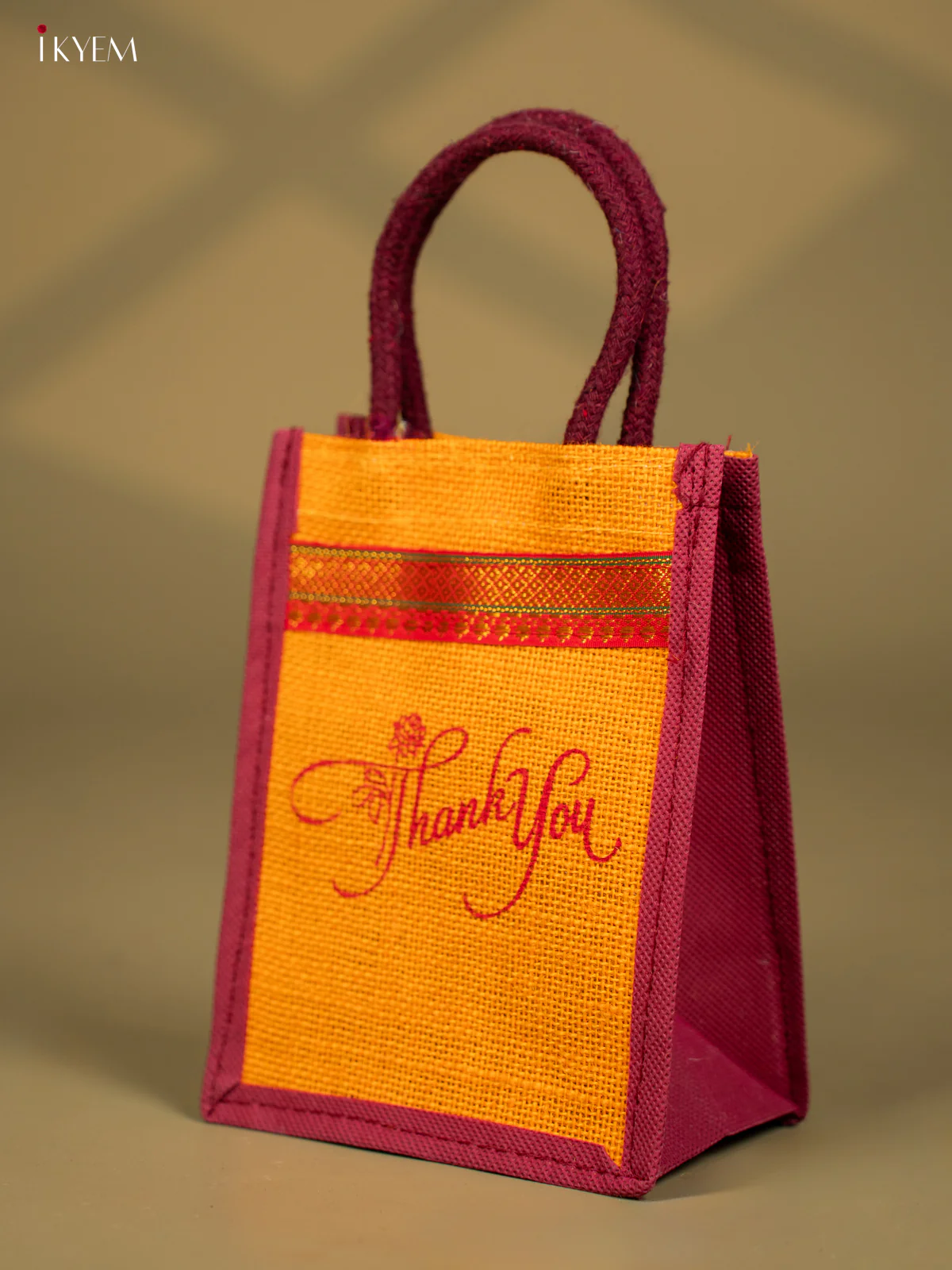 Elegant Yellow "Thank You" Printed Jute Bag - KG08128 - Image 3