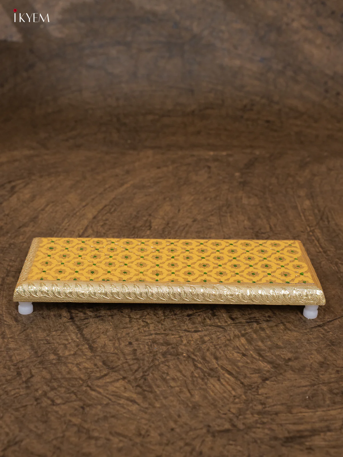 Yellow Wooden Bajot With Meenakari Design - KB17176 - Image 2