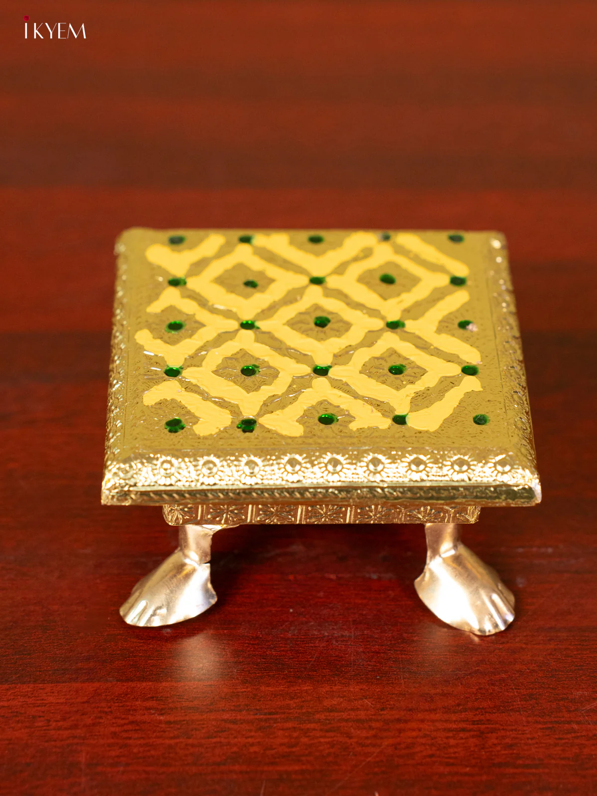 Yellow Wooden Bajot With Meenakari Design - KC11115 - Image 2